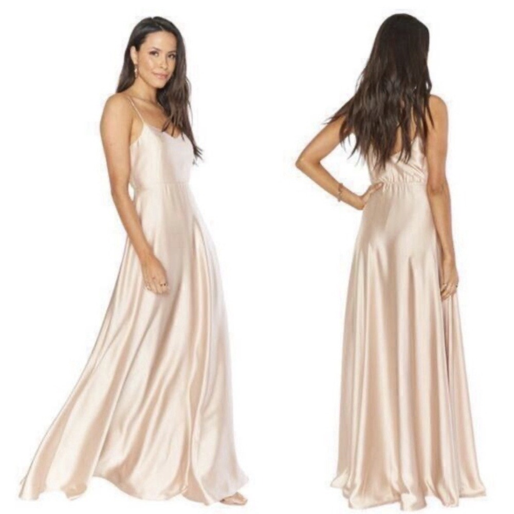 Show‎ Me Your MuMu Faith Maxi Dress in Champagne Luxe Satin Princess Size XXS